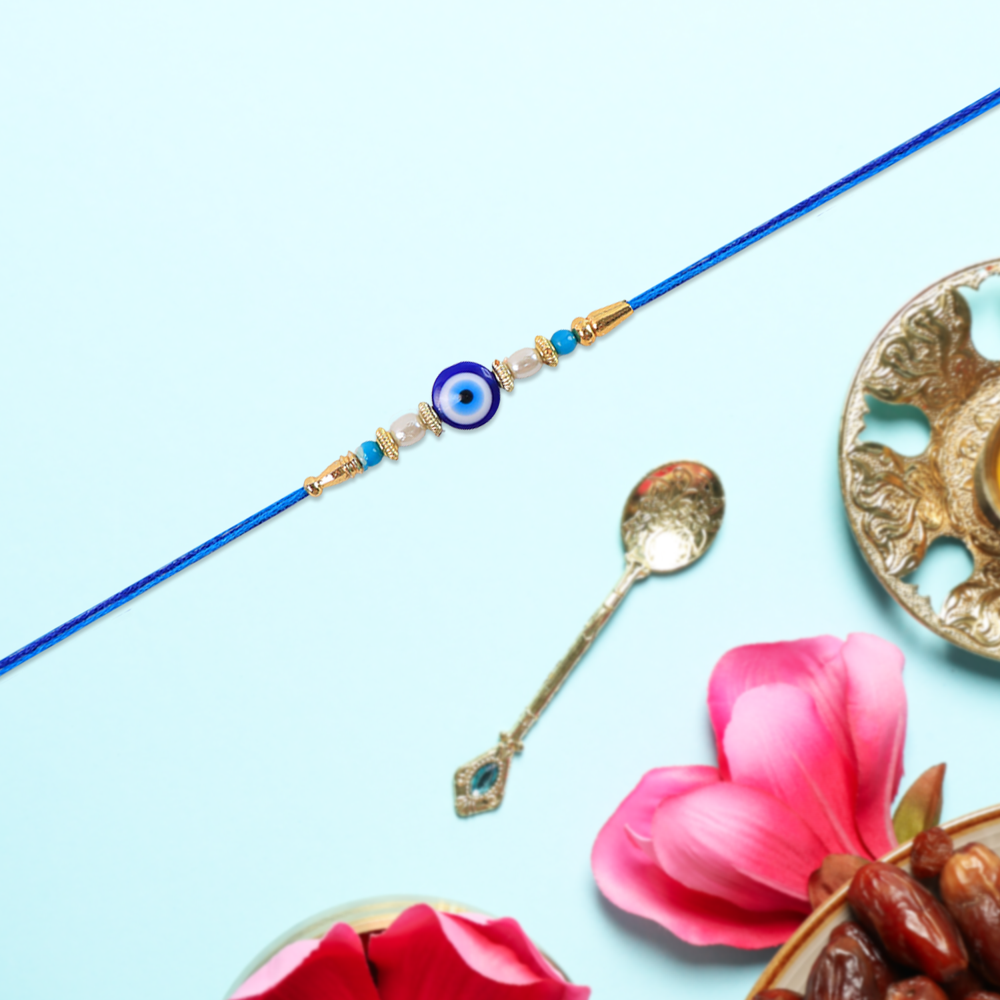 Blue Rakhi  Elegant Stone & Pearl Design for Brother