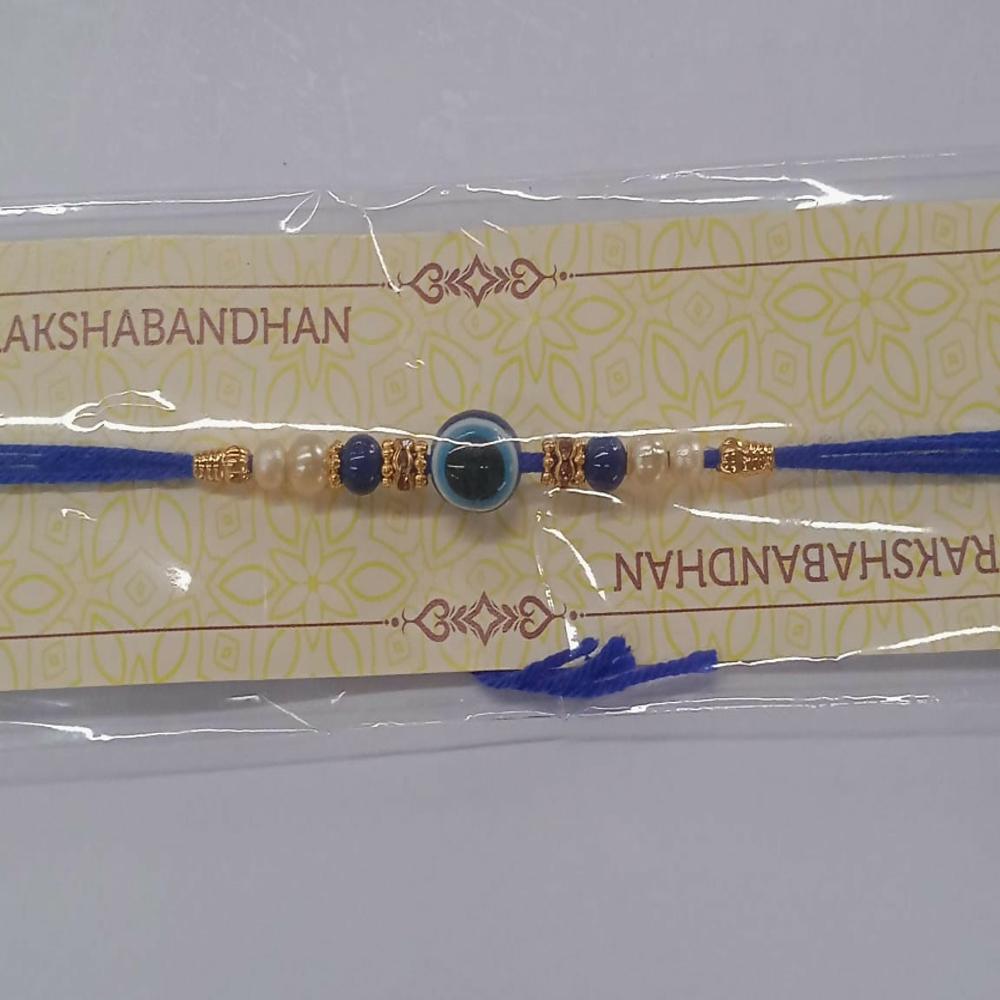 Blue Rakhi  Elegant Stone & Pearl Design for Brother