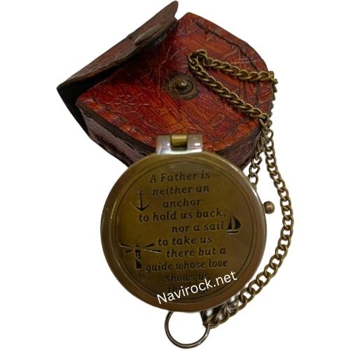 A Father is Neither an Anchor Engraved Quote Vintage Antique Finish Brass Compass