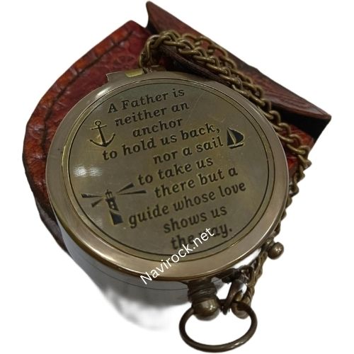 A Father is Neither an Anchor Engraved Quote Vintage Antique Finish Brass Compass