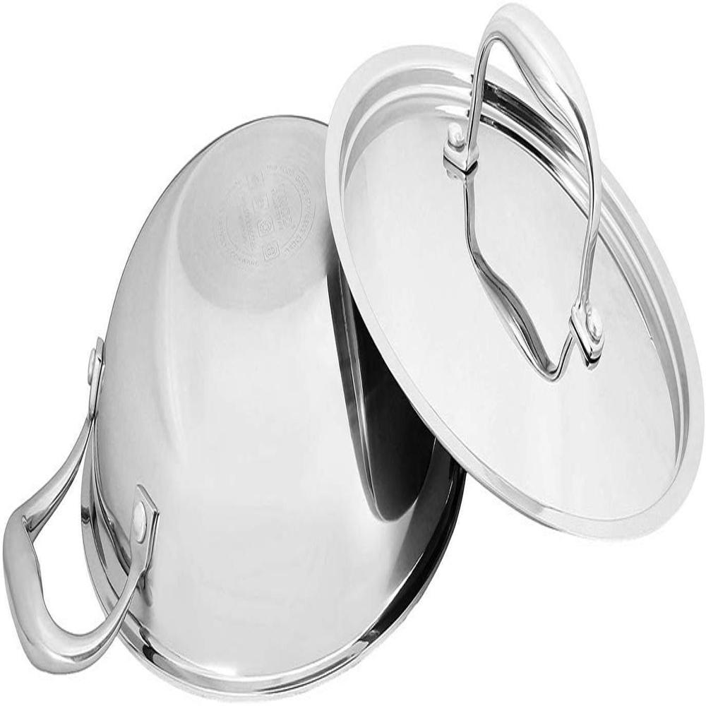 Vinod Cookware Food Grade 4.5 Litre Induction Friendly Platinum (TRI PLY) 18/8 Stainless Steel Kadai with Stainless Steel Lid (30cm, 4.5 Litre)