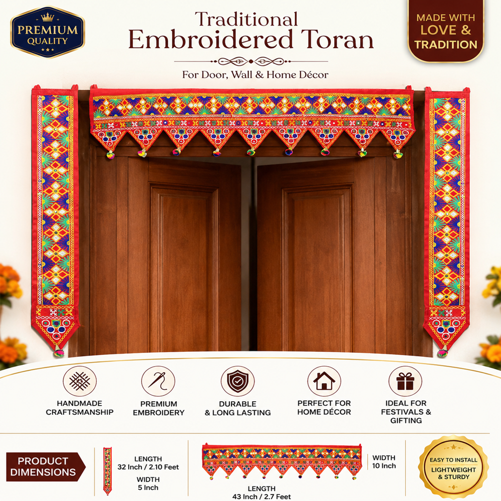 Krishna Handloom Embroidery Toran For Festival Decoration F 8 - Color: Red