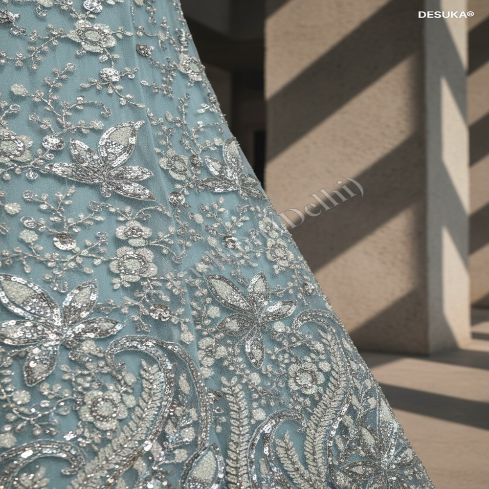 CTP-60005 Dusty Blue Lehenga With Floral Embroidery