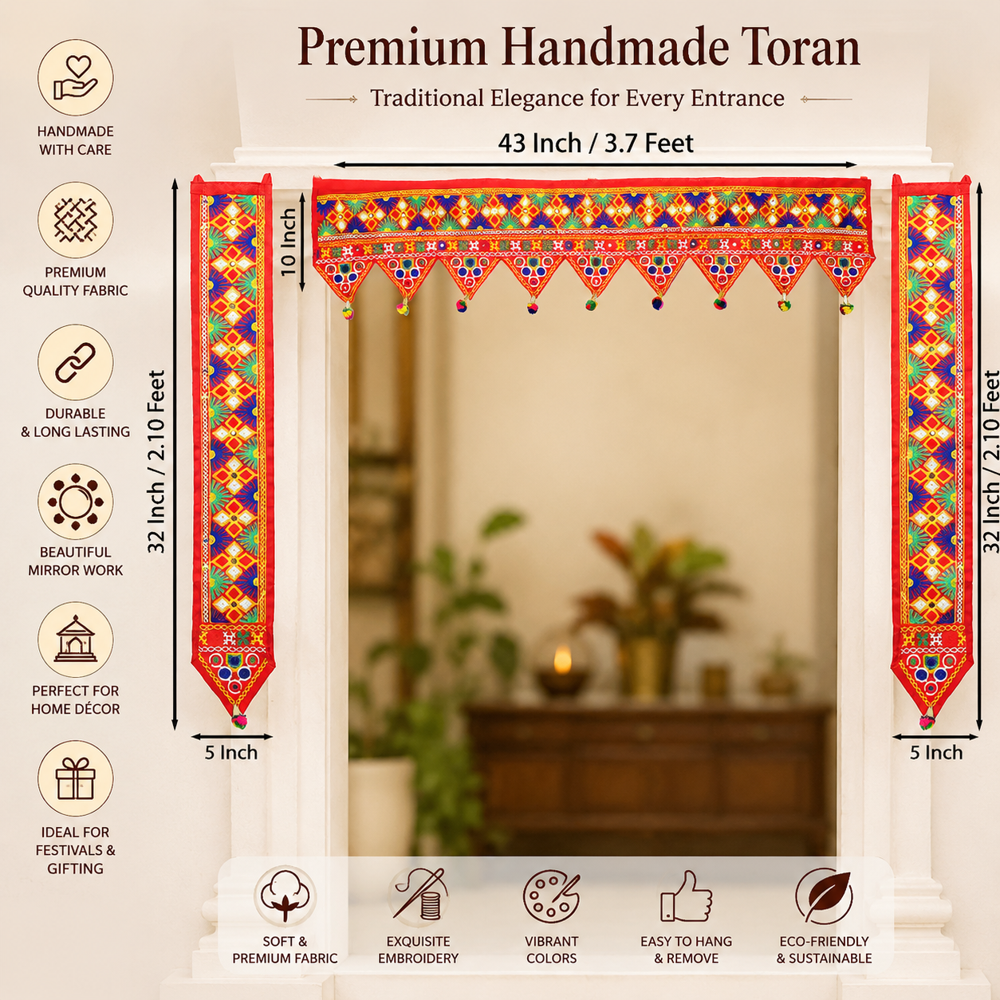Krishna Handloom Handmade Toran For Festival Decoration F 9 - Color: Red