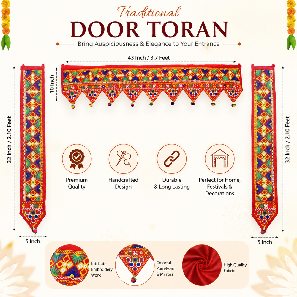Krishna Handloom Gujarati Toran For Home Entrance F 11 - Color: Red