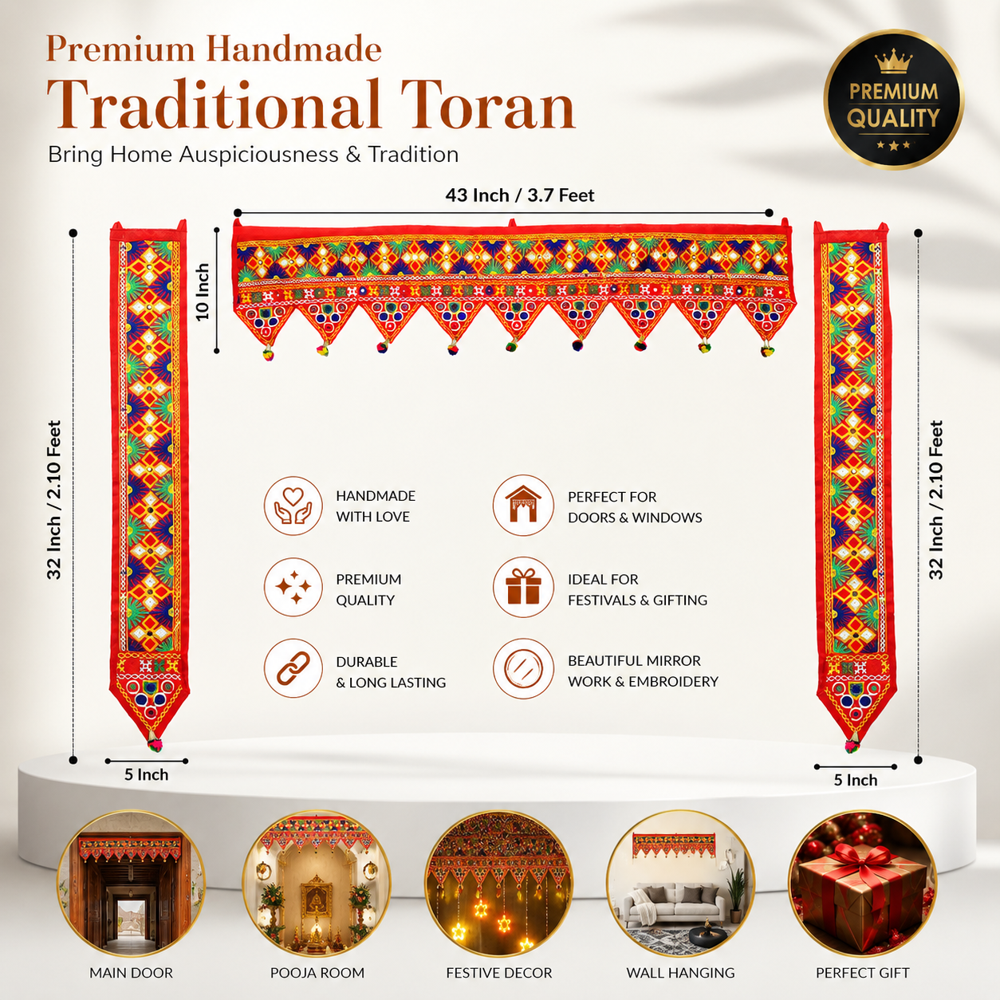 Krishna Handloom L Shape Door Toran For Mandir Decor F 20 - Color: Red