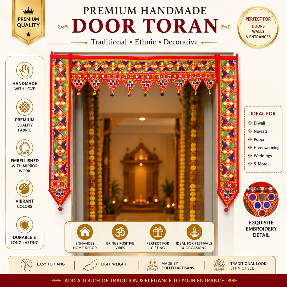 Krishna Handloom Main Door Toran For Mandir Decor F 23 - Color: Red