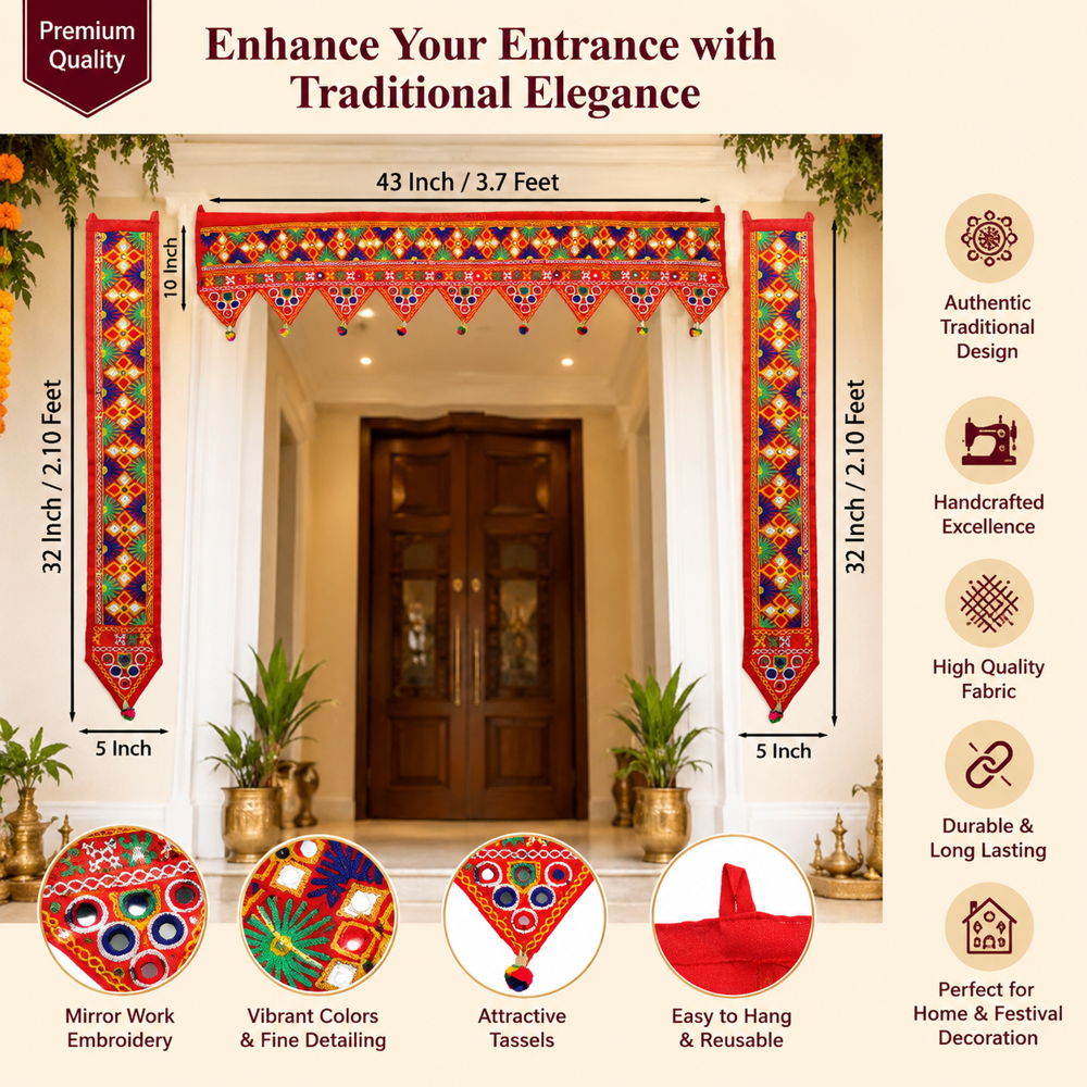 Krishna Handloom Home Entrance Toran For Mandir Decor F 24 - Color: Red