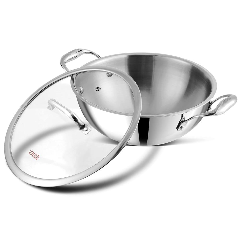 Triply Stainless Steel Extra Deep Kadai with Glass Lid