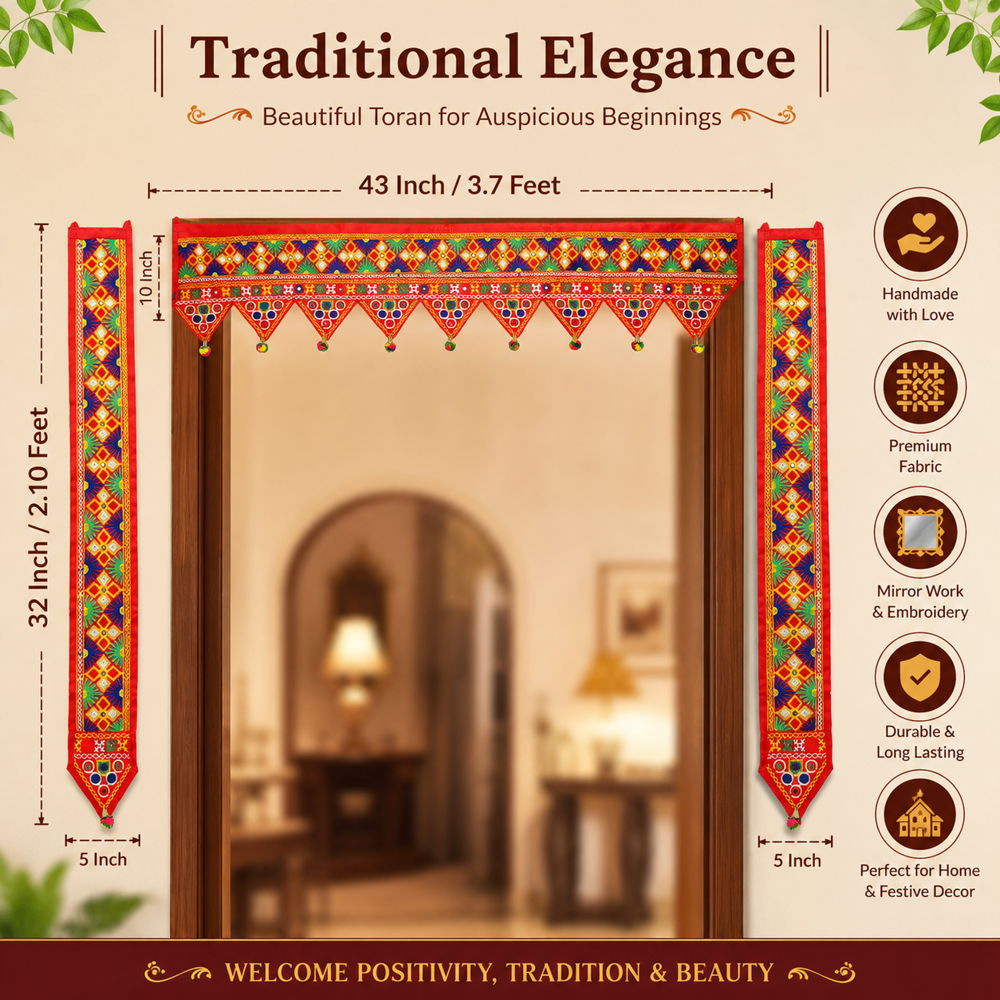 Krishna Handloom Decorative Bandarwal For Mandir Decor F 26 - Color: Red