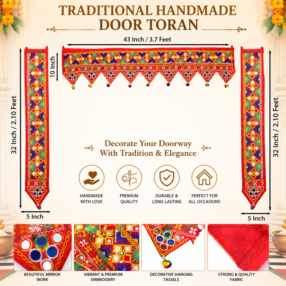 Krishna Handloom Embroidery Toran For Mandir Decor F 28 - Color: Red