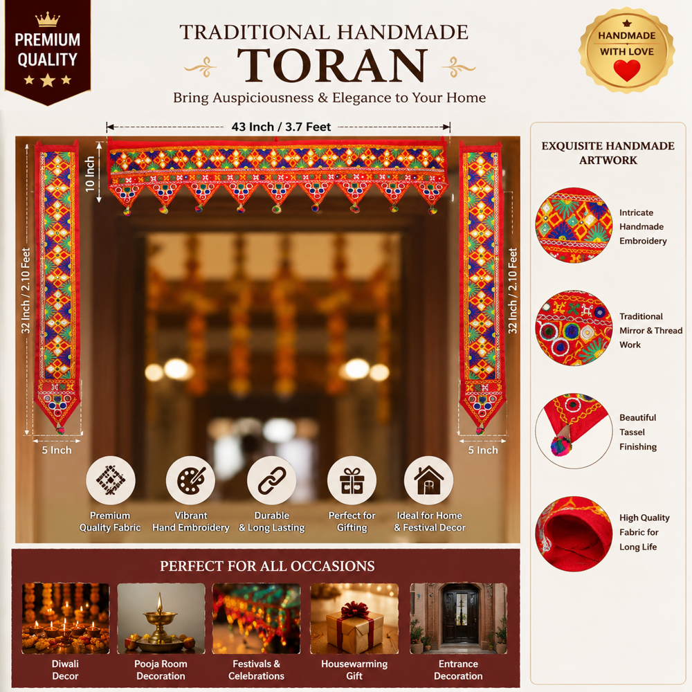 KRISHNA HANDLOOM Embroidery Toran for Mandir Decor F 28