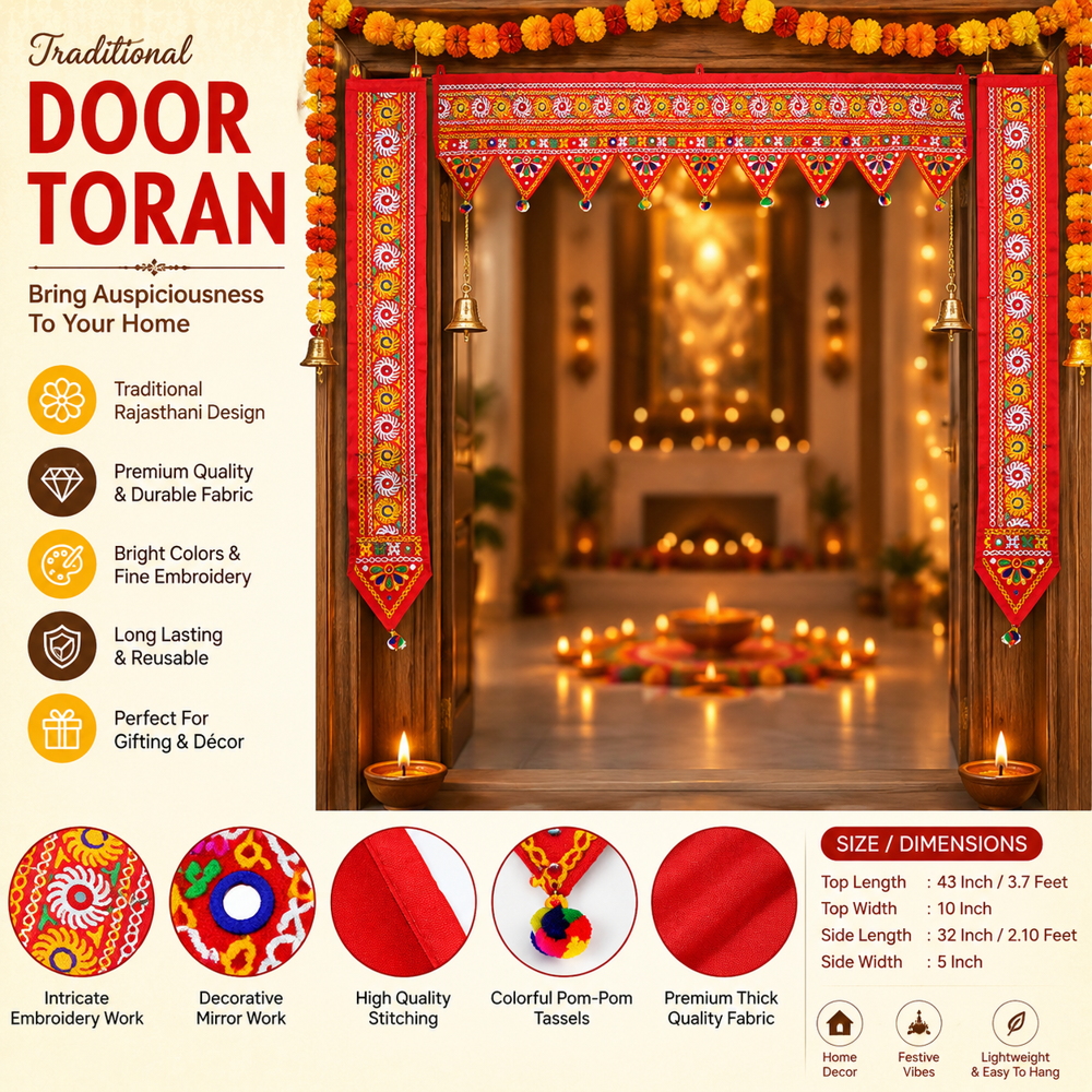 Krishna Handloom Handmade Toran For Mandir Decor G 1 - Color: Re