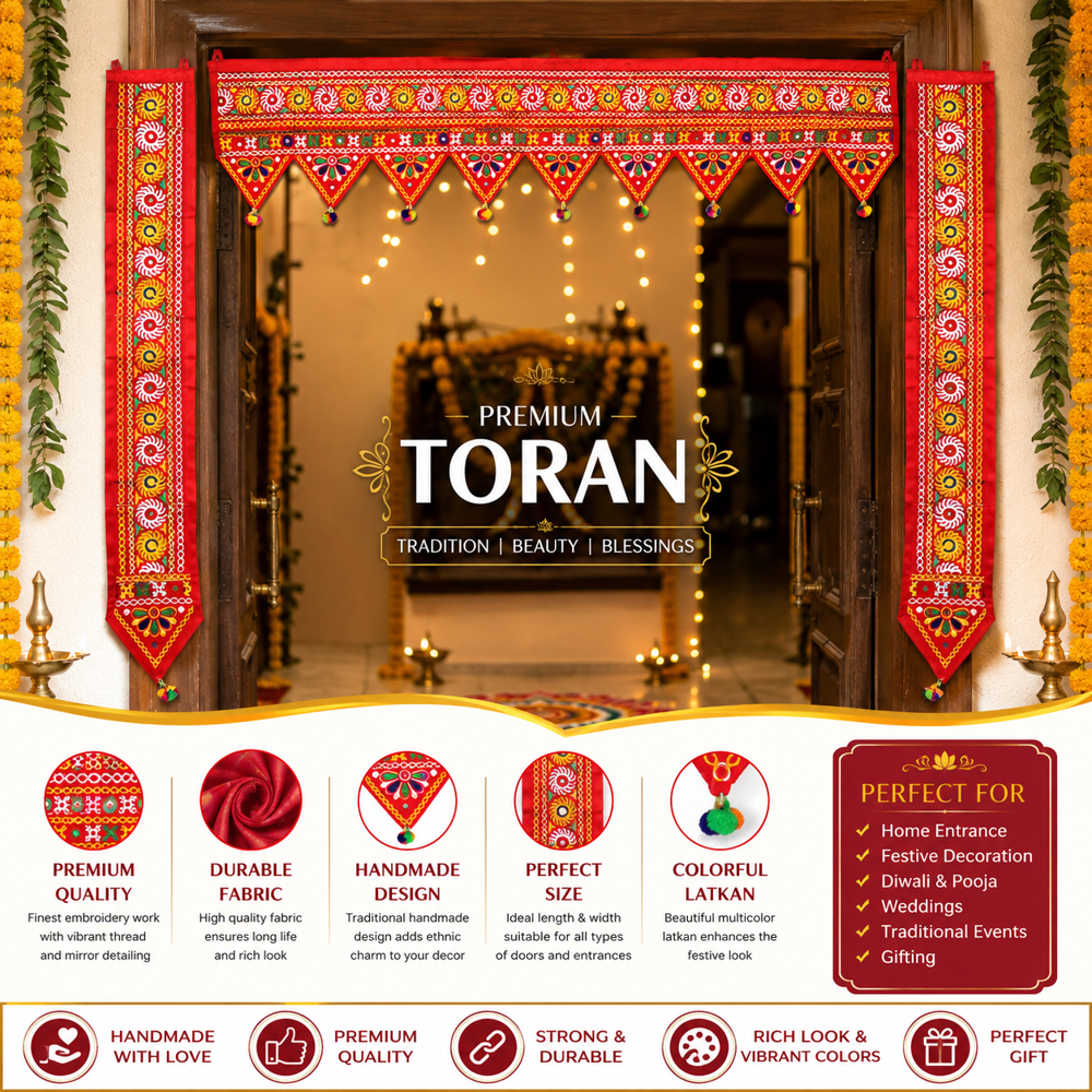 Krishna Handloom Gujarati Toran For Wedding Decoration G 3 - Color: Red