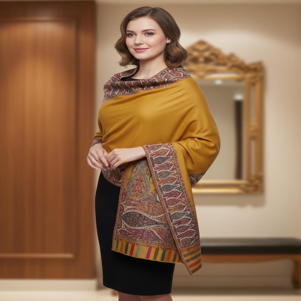 Woolen kani 4 side border shawl