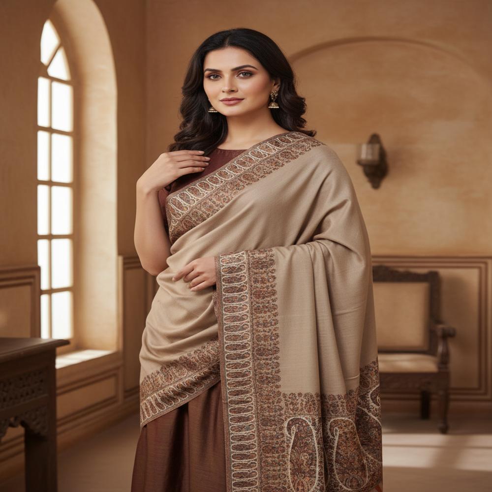 Woolen kani 4 side border shawl
