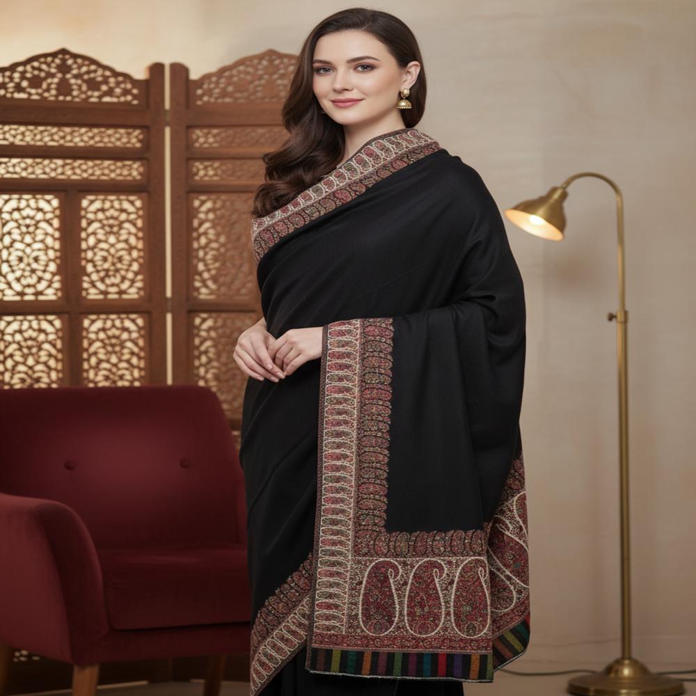 Woolen kani 4 side border shawl