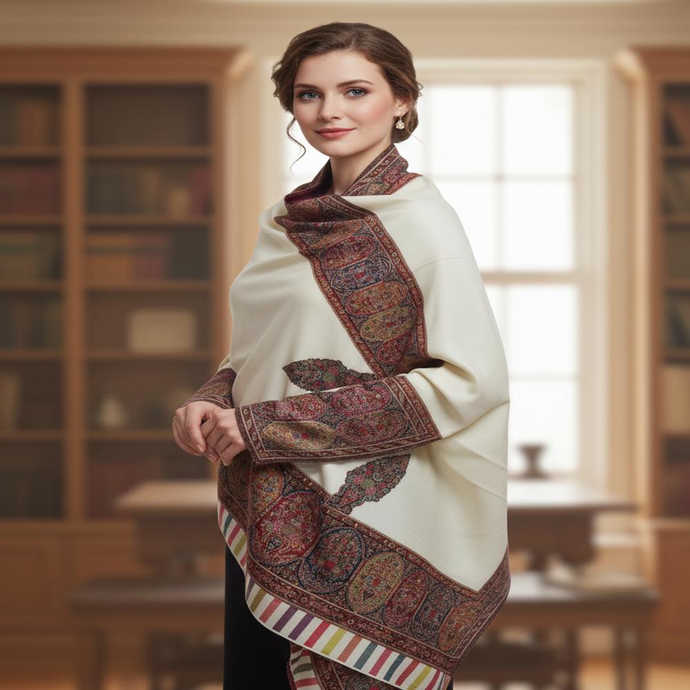 Woolen kani 4 side border shawl