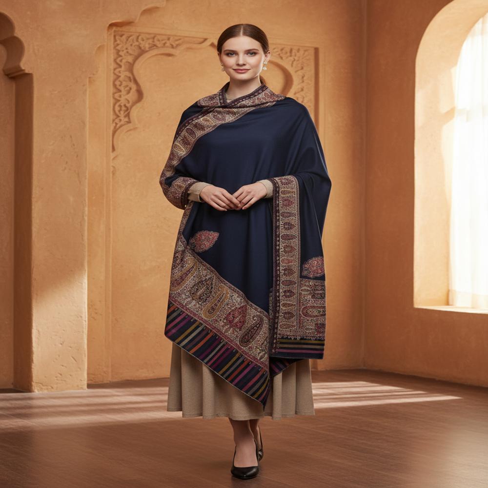 Woolen kani 4 side border shawl