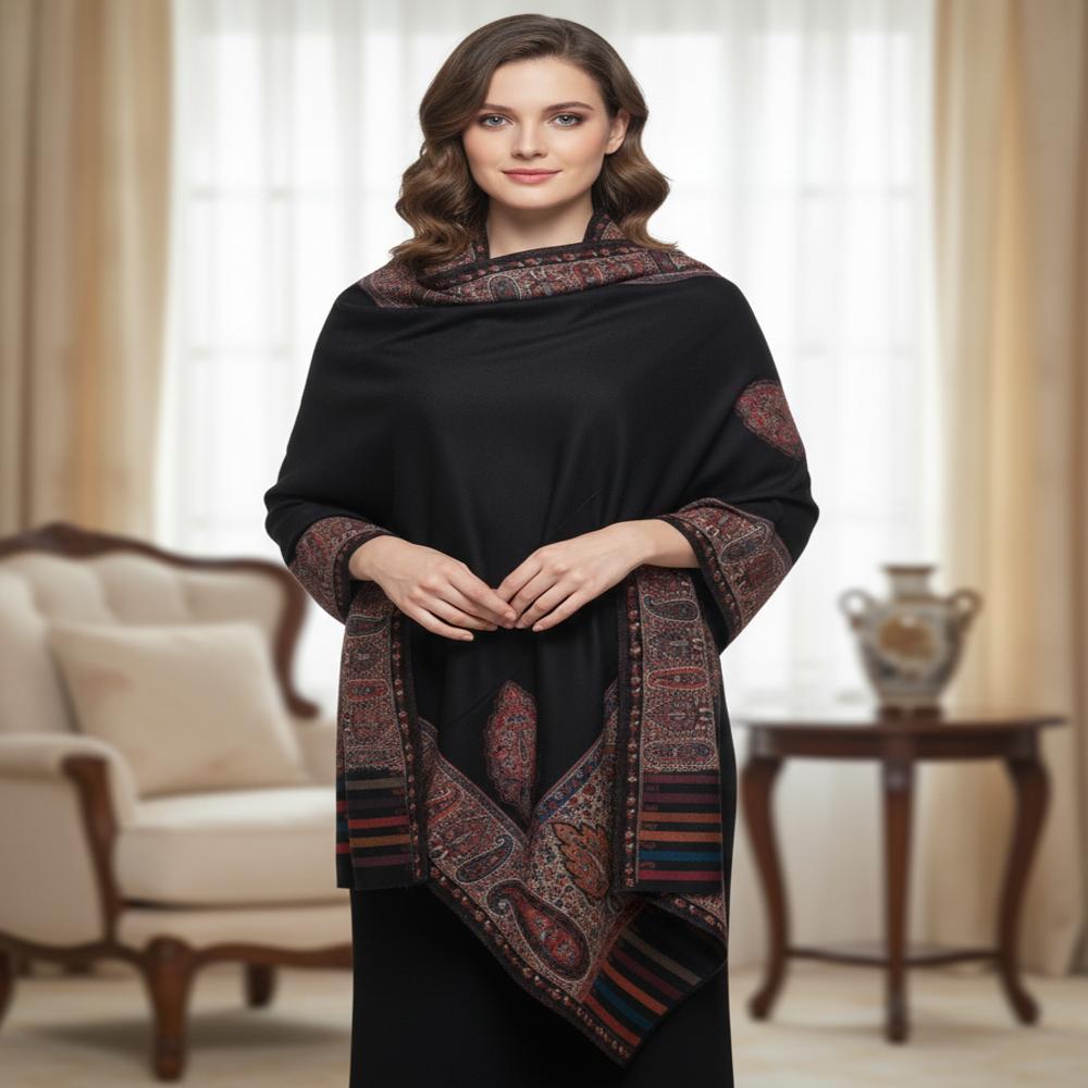 Woolen kani 4 side border shawl