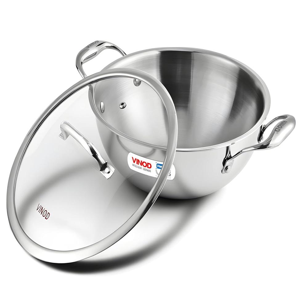 Triply Stainless Steel Extra Deep Kadai with Glass Lid