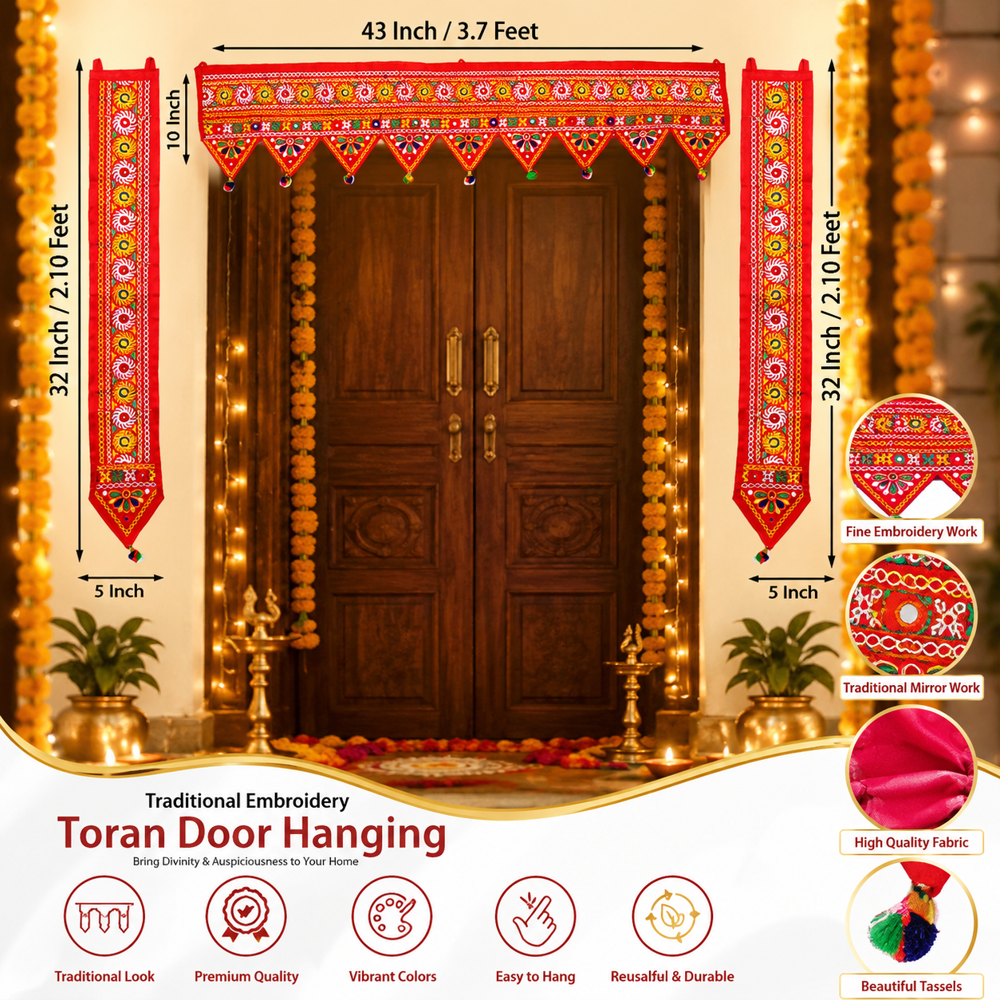 Krishna Handloom Embroidery Toran For Wedding Decoration G 10 - Color: Red