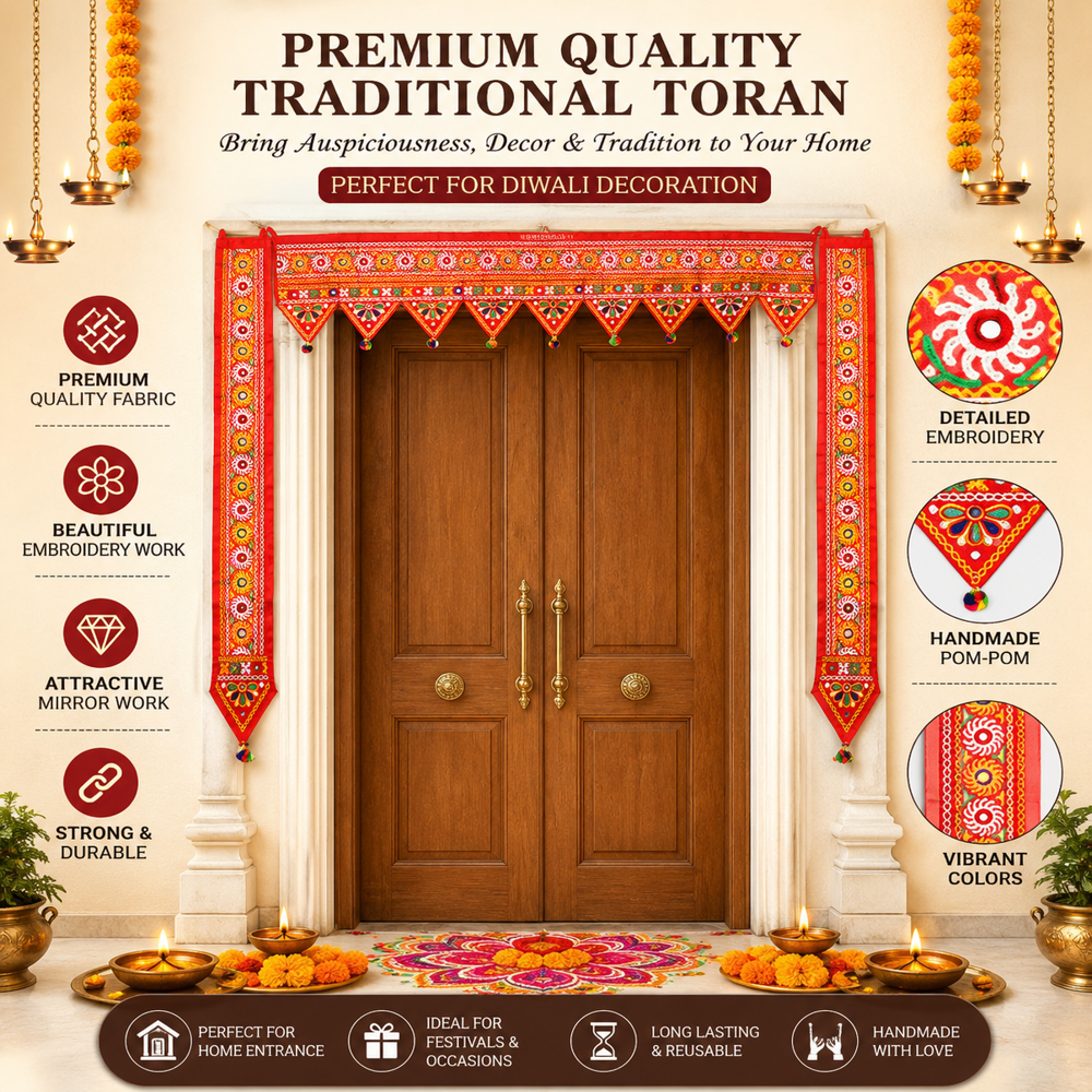 Krishna Handloom L Shape Door Toran For Diwali Decoration G 12 - Color: Red
