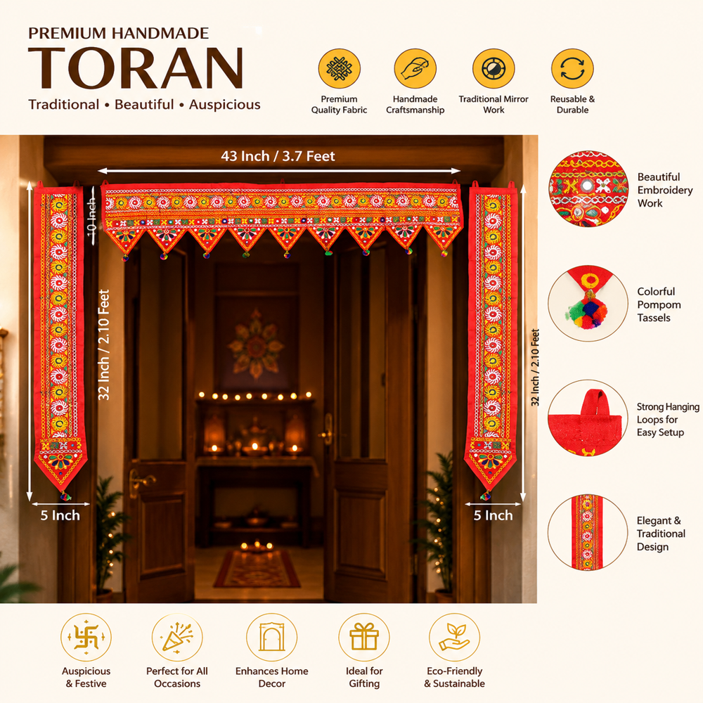 Krishna Handloom Main Door Toran For Diwali Decoration G 15 - Color: Red