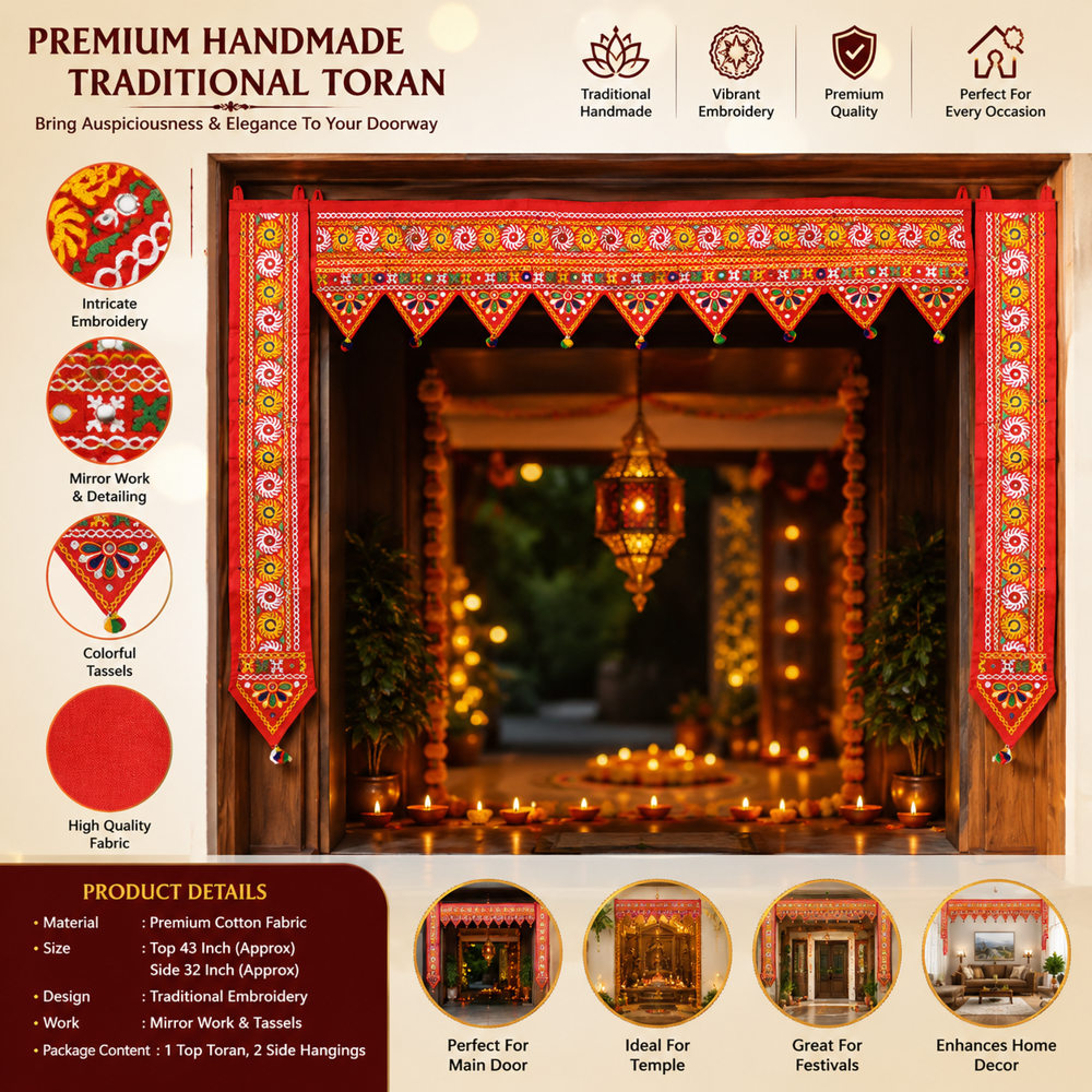 Krishna Handloom Festival Toran For Diwali Decoration G 17 - Color: Red