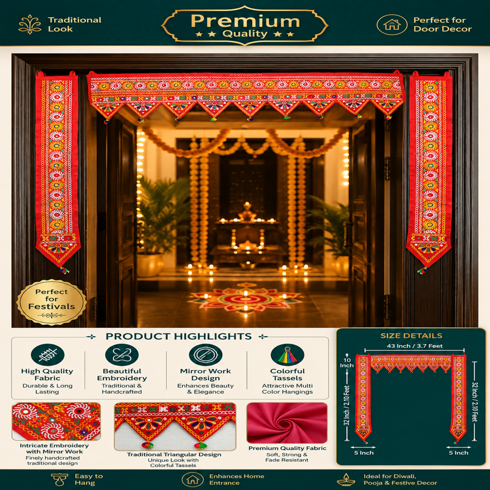 Krishna Handloom Decorative Bandarwal For Diwali Decoration G 18 - Color: Red