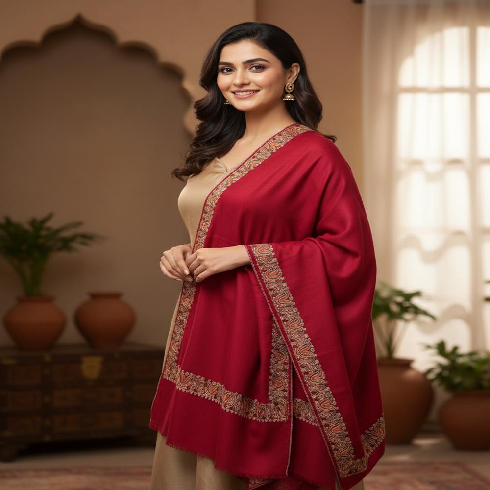 Pure wool embroidered Neam Dour shawl