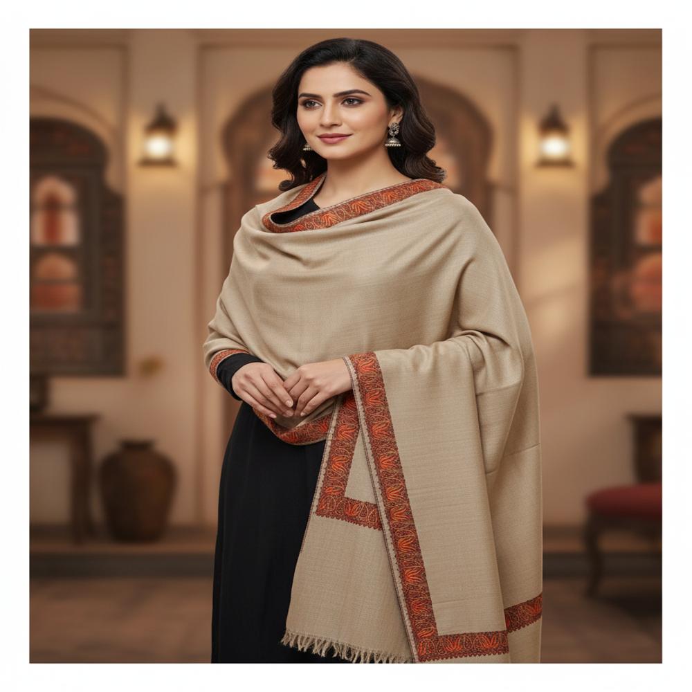 Pure wool embroidered Neam Dour shawl