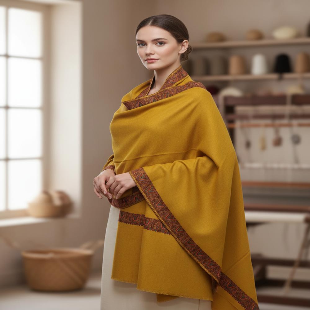 Pure wool embroidered Neam Dour shawl