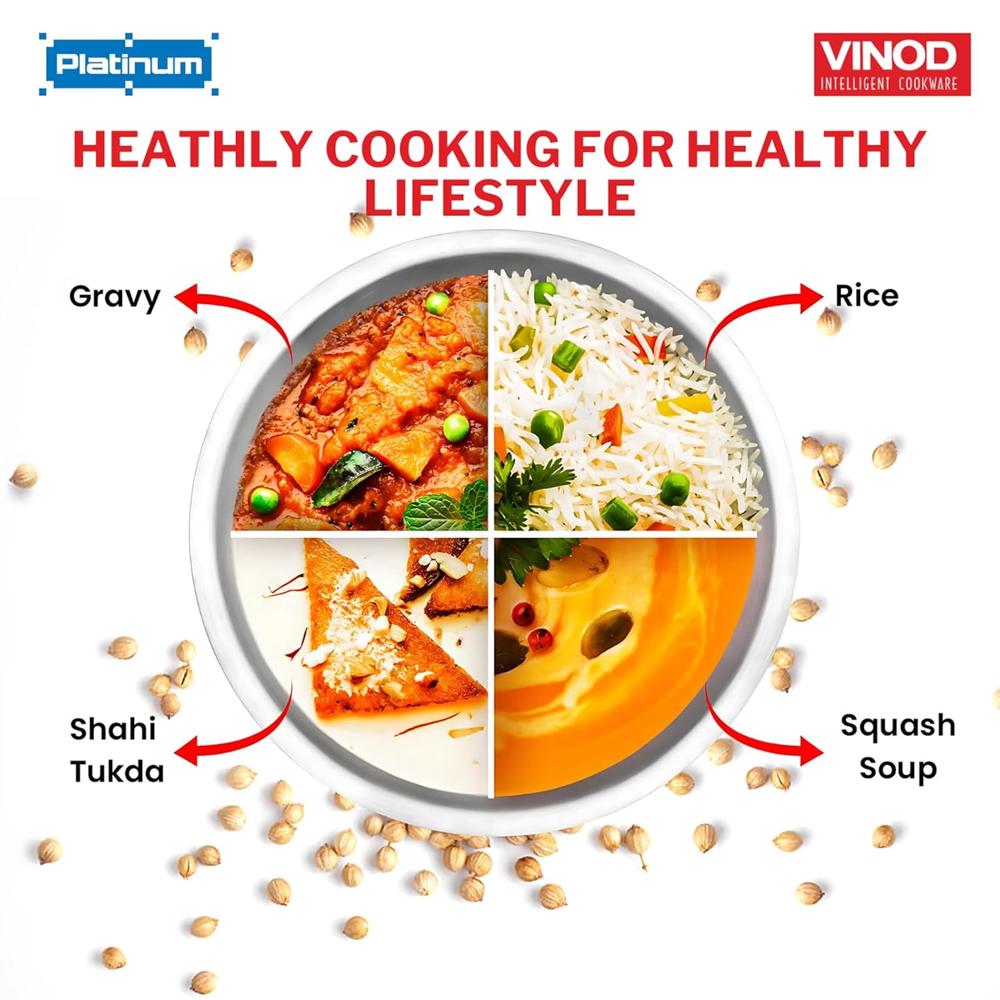 Vinod Platinum Triply Stainless Steel Extra Deep Tasla/Kadai - 2.5 litres, 22 cm | 2.5 mm Thick Heavy Bottom, Fast & Even Heating, Less Oil Healthy Cooking, Induction Base Kadhai for Frying & Dough