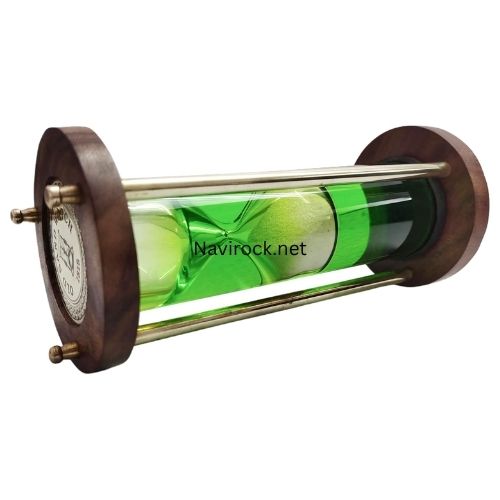 Nautical Brass Tabletop Hourglass Wooden Base Green Liquid Sand Timer