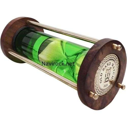 Nautical Brass Tabletop Hourglass Wooden Base Green Liquid Sand Timer
