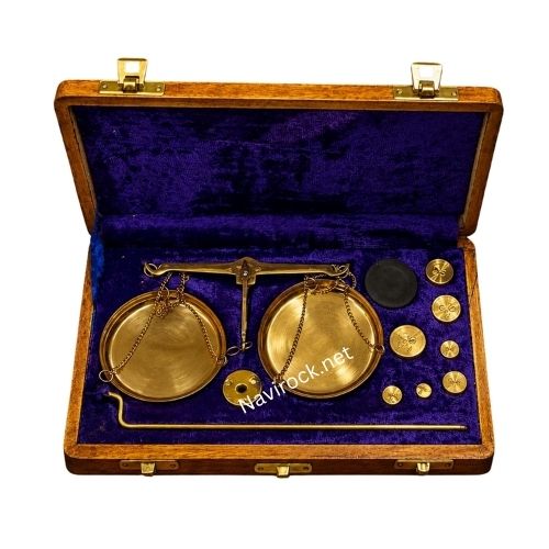 Vintage Antique Brass Jewelry Scale with Velvet Box