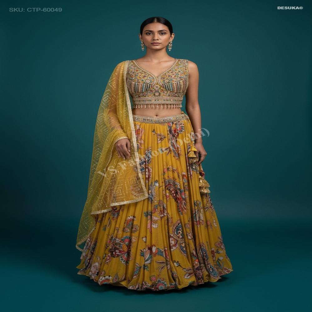 CTP-60049 Floral and Paisley Print Lehenga Set