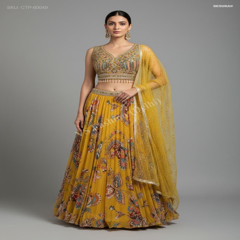CTP-60049 Floral and Paisley Print Lehenga Set
