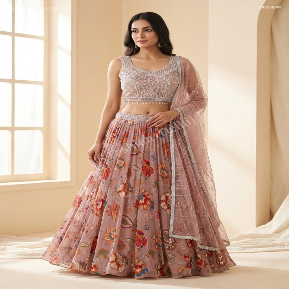 CTP-60035 Floral Tabby Silk Lehenga
