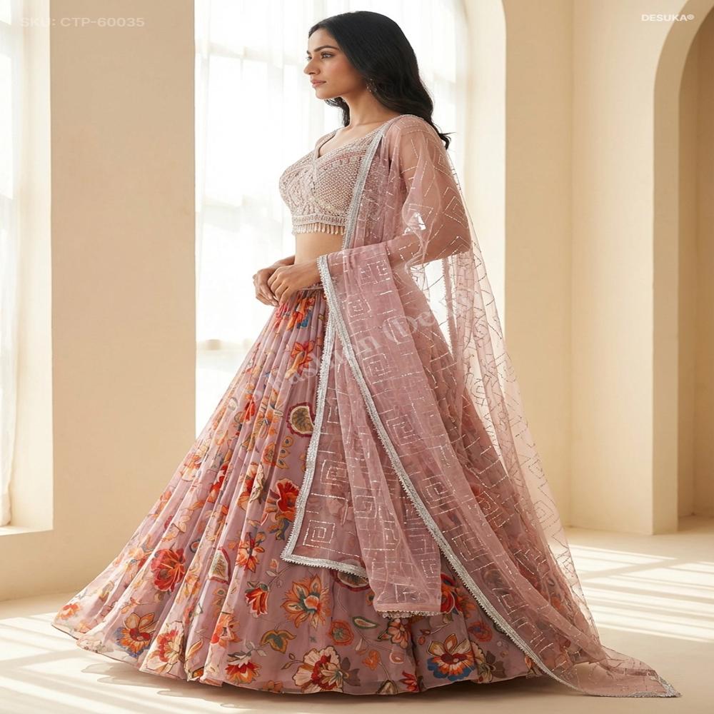 CTP-60035 Floral Tabby Silk Lehenga