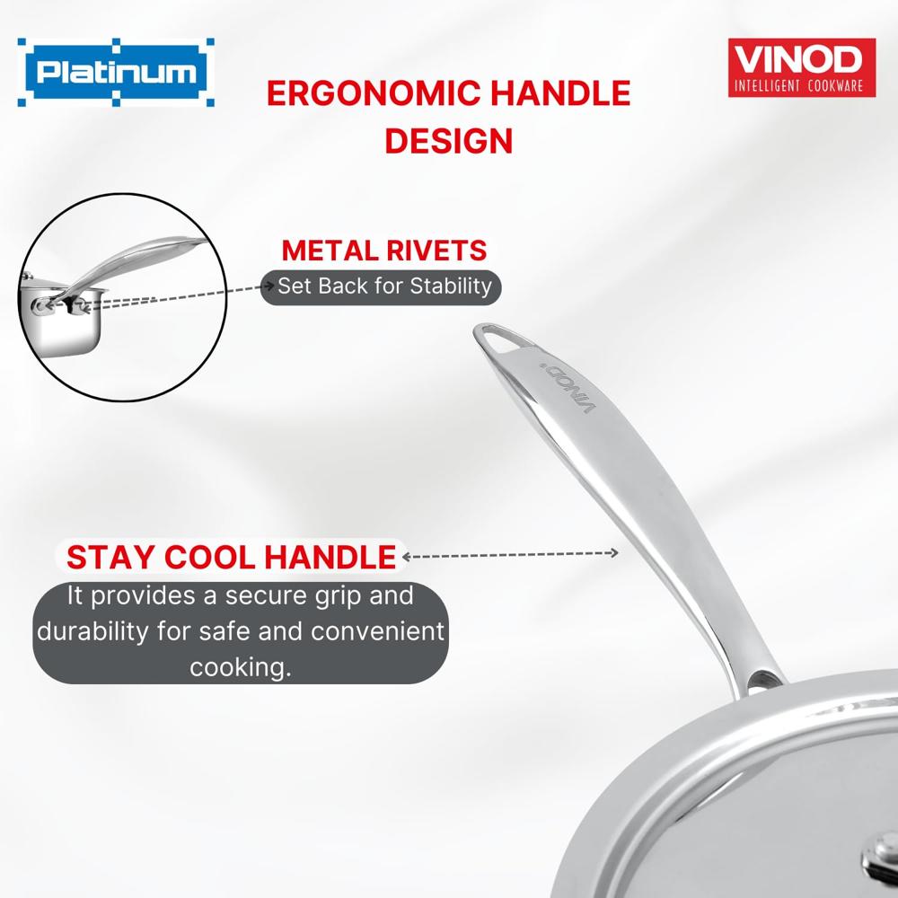 Vinod Platinum Triply Stainless Steel Sautepan with Lid - 2.6 Litre, 24 cm 