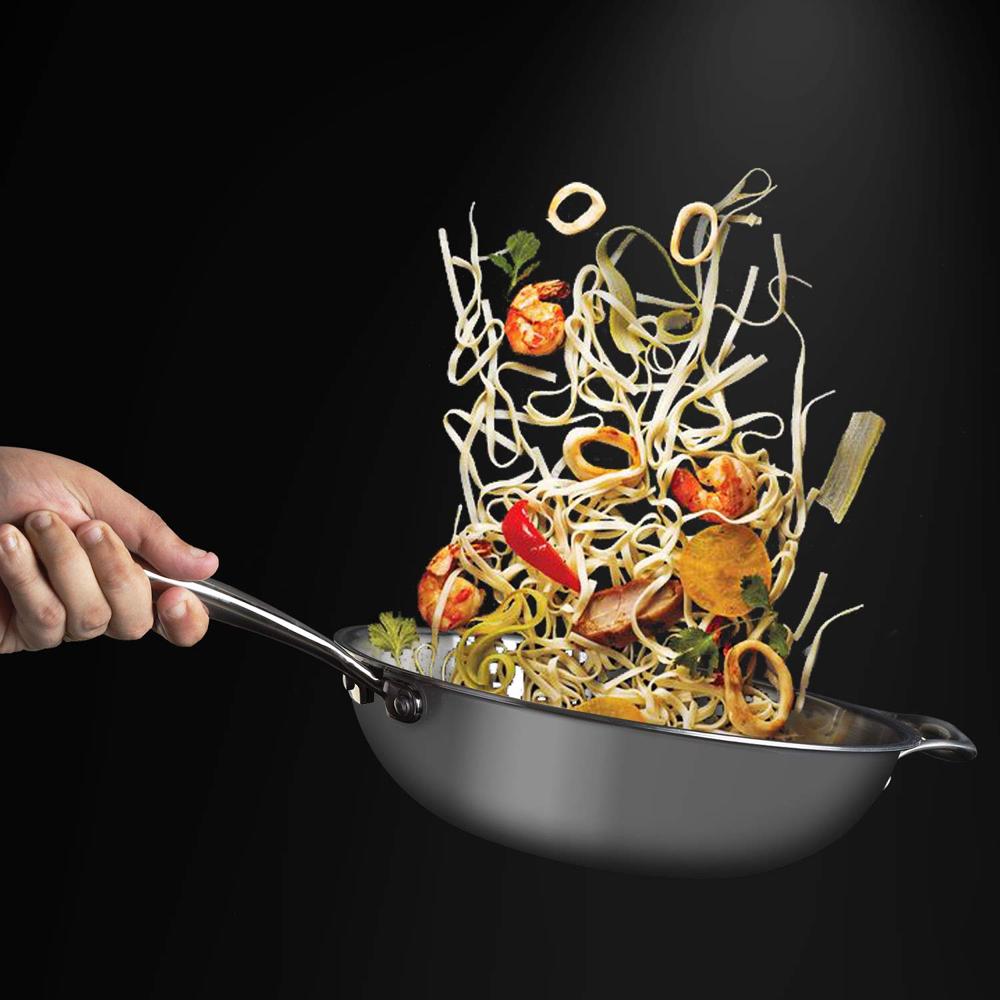 Vinod Platinum Triply Stainless Steel Wok - 3.2 Litre, 26 cm | Riveted Handle | Stir, Shallow Fry/Noodles/Curry/Fried Rice | Induction Base | 5 Year Warranty - Silver
