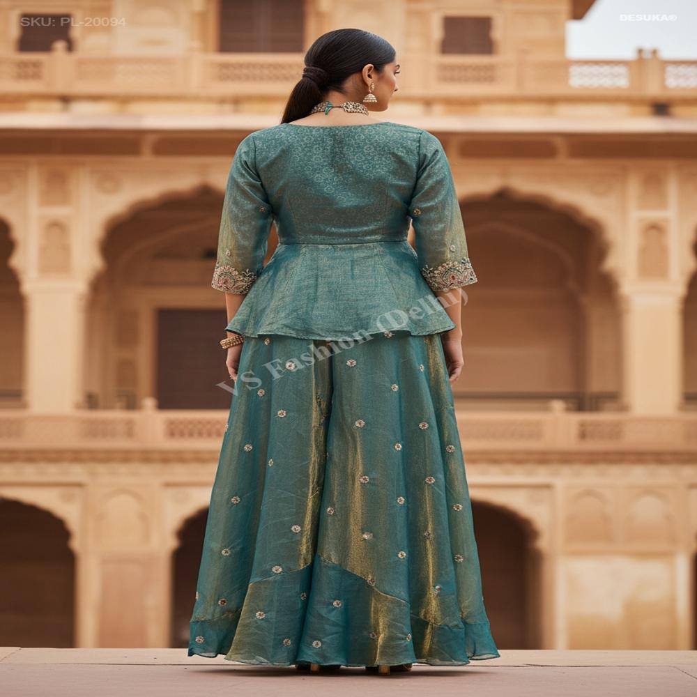 PL-20094 Peplum Palazzo Suit