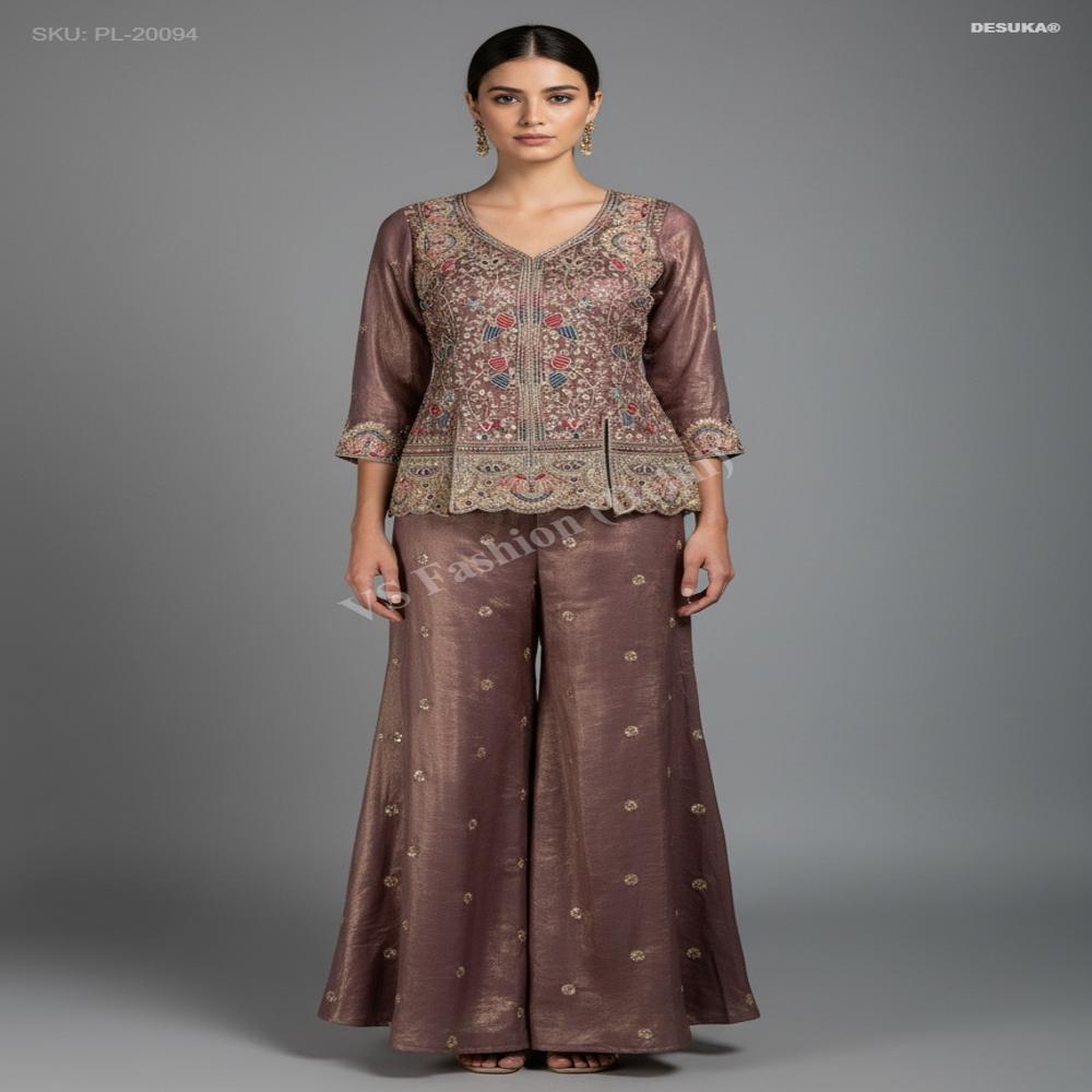 PL-20094 Peplum Palazzo Suit