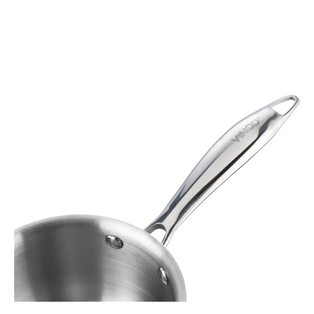 Vinod Platinum Triply Stainless Steel Saucepan with Lid - 1.2 litres (14 cm) | 2.5 mm Thick | Tea, Chai Pan | 5 Year Warranty | Induction & Gas Friendly, Heavy Bottom - Silver