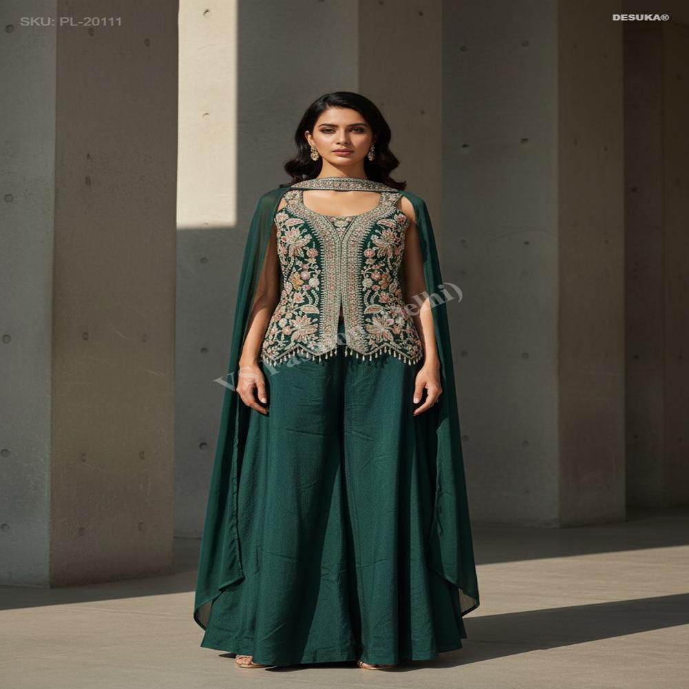 PL- 20111 Peplum Embroidered Palazzo