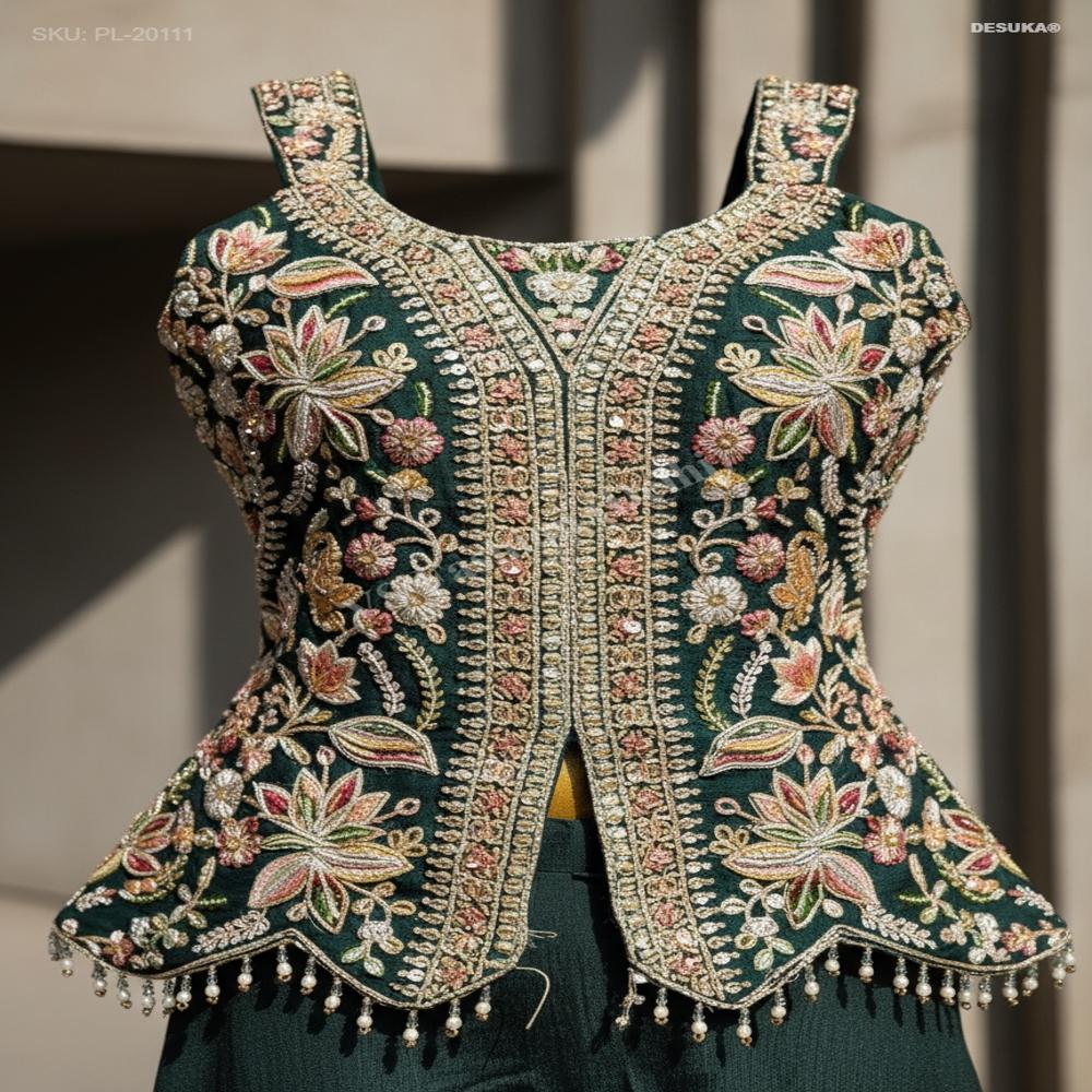 PL- 20111 Peplum Embroidered Palazzo
