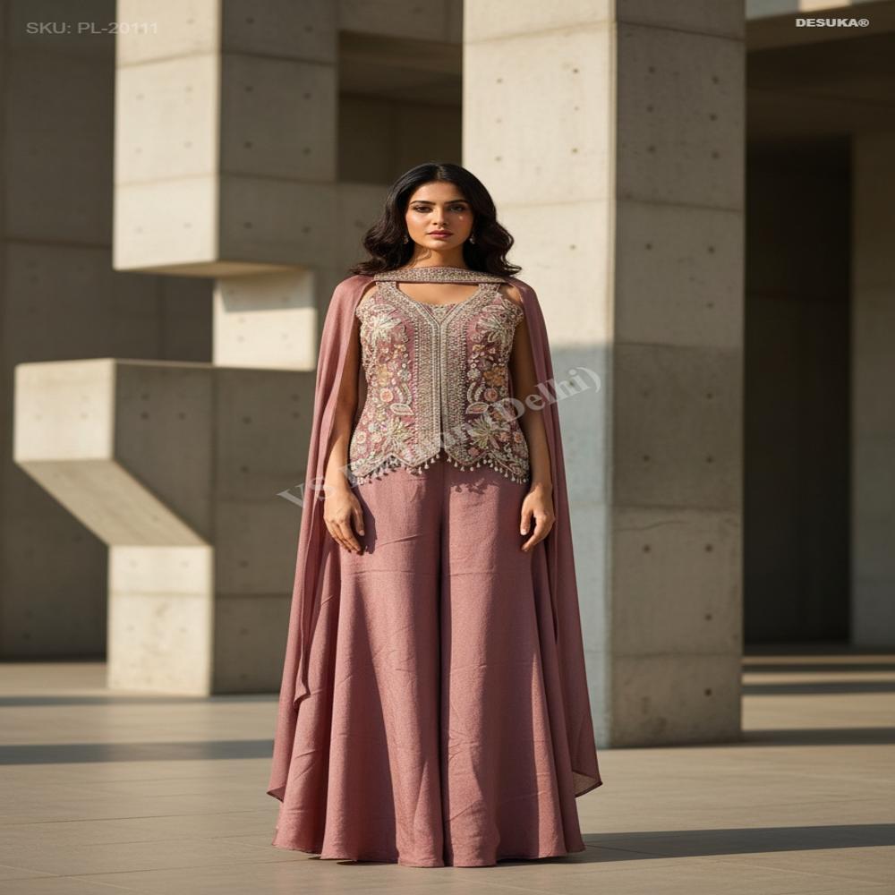 PL- 20111 Peplum Embroidered Palazzo