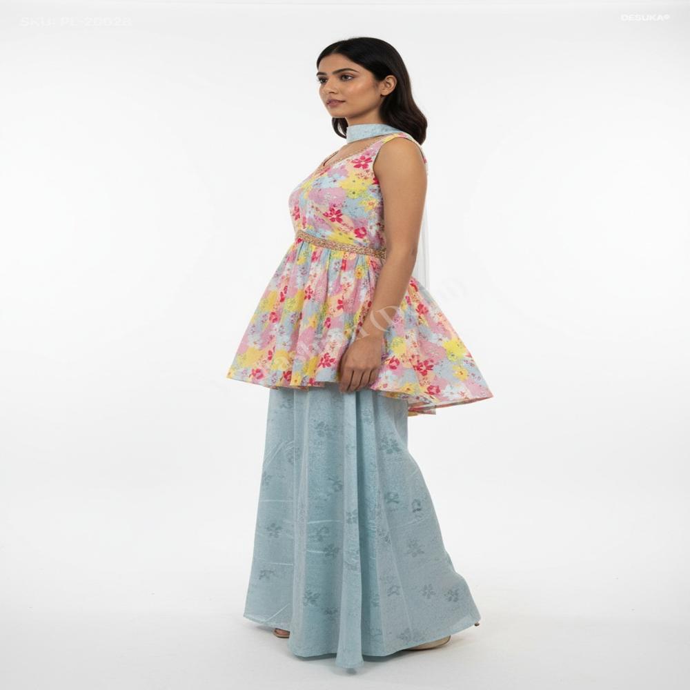 PL-20028 Chiffon Floral Peplum Palazzo